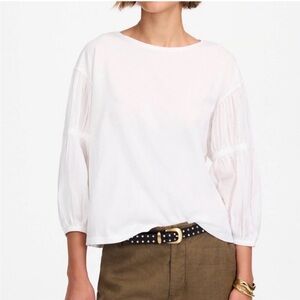 Madewell White Blouse with Sheer Sleeves